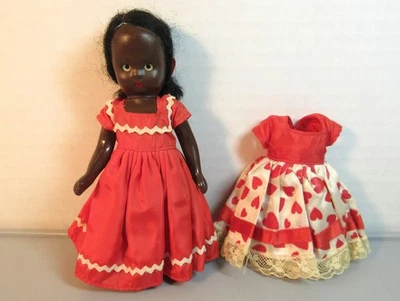 Vintage 6" Nancy Ann Doll African American with TWO Dresses Red & White EUC - Image 1 of 4