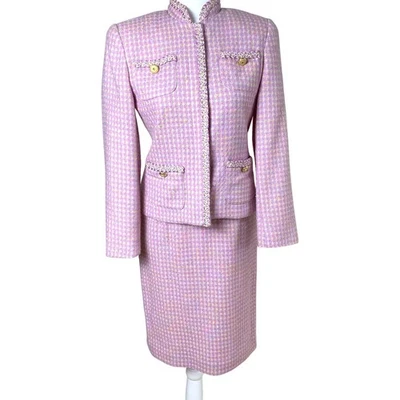 Traje Falda Vintage Paris Trajes Pequeña Talla 4P 2 Piezas con Blazer Chaqueta Rosa Tweed Foto 1 de 4