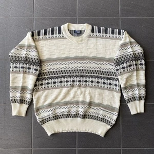 Vintage Rapp Knitwear Wool Blend Jumper XXL Cream Brown Green Geometric Made Aus - Picture 1 of 15