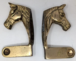 Vintage Brass Metal Horse Head Equestrian Wall Mounted Towel Bar Rod Holder Pair - Picture 1 of 6