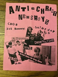 Antichrist Newsboys 1985 Live At CBGB NYC Punk Flyer - Bild 1 von 1