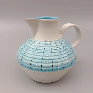 MCM Bourne Denby Burlington Jug Stoneware 1950's Blue & White Pattern Ceramic - Picture 1 of 24