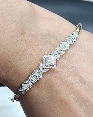 1.00CT Natural Round Baguette Diamond ladies Bangle Bracelet 14K White Gold - Image 1 of 4