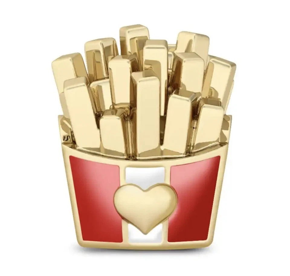 Love French Fries Yellow Sterling Silver 925 Bead  Dangle Charm for Bracelet Foto 1 de 1