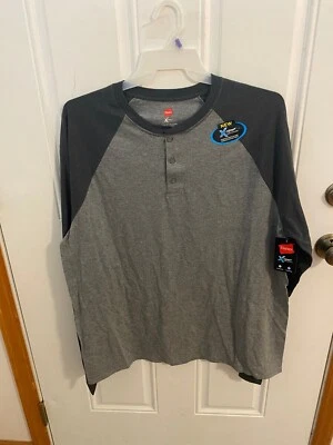 BRAND NEW MEN'S SIZE 2XL HANES X-TEMP CHARCOAL HEATHER HENLEY LONG SLEEVE SHIRT - Image 1 of 4