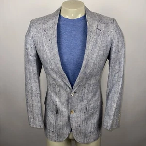 Nordstrom Suit Jacket Blazer Vtg 1980s Miami Vice Sport Coat Blue Silk Mens 38 - Picture 1 of 18