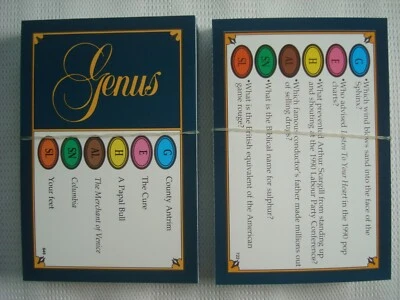 Trivial Pursuit Genus Revised Edition 100 Cards 600 Questions Trivia Game 1987 - Image 1 of 2