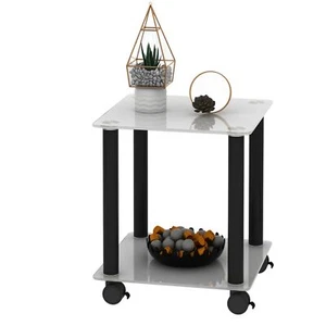 Square 2-Tier Glass Nightstand Bedside End Table Sofa Side Table Bedroom White - Picture 1 of 12