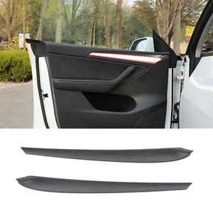 Matt Carbon Interior Door Panel Trim Decorate Cover For Tesla Model 3/Y 2021-22 - Picture 1 of 7