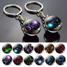 Constellation Glass Ball Keychain - Zodiac Pendant Key Ring Men Women Keychains