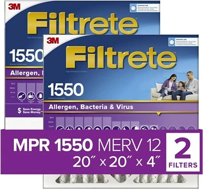 3MFiltrete Healthy Living 20x20x4 AC HVAC Furnace Air Filter 1550 Series - 2Pack - Image 1 of 2