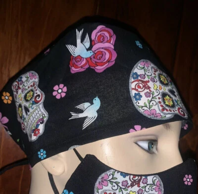 糖头骨磨砂帽,头骨磨砂帽,万圣节磨砂帽,外科医生帽 — 第 1/4 张图片