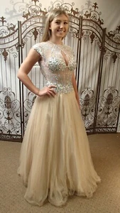 J200 ALYCE 5402 PINK NUDE SZ 2 $518 PROM FORMAL BLACK TIE BEADED GOWN DRESS - Picture 1 of 10