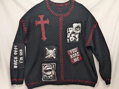 Suéter tejido con parches cruzados y calaveras de colisión social para niñas talla XL Foto 1 de 4