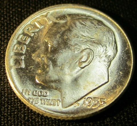 1955 P Roosevelt Dime - 90% Silver - Uncirculated Cover