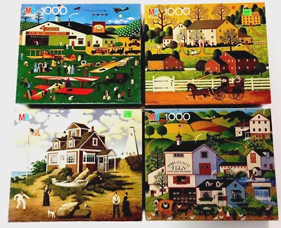 Lot 4 1980s CHARLES WYSOCKI Jigsaw Puzzles 1000 Pc MB AMERICAN FOLK ART Some HTF - Image 1 of 4