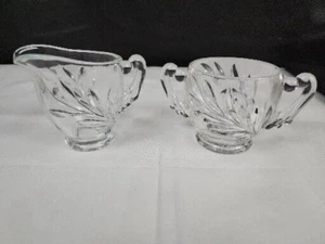 Indiana Glass Creamer and Open Sugar Set Willow Pattern Clear Glass Vintage WOW! - Picture 1 of 16