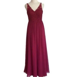 Azazie Burgundy V-Neck Sleeveless Floor Length Formal/Bridesmaid Dress Size A0 - Picture 1 of 13