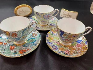 SHELLEY PAISLEY CHINTZ RIPON SHAPE THREE CUPS AND SAUCERS - #2488 #14272 #14271 - Picture 1 of 7