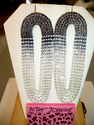 PENDIENTES PERFORADOS OVAL COLGANTES OMBRE ESTRÁS CADENA BORLAS Betsey Johnson - Nuevos con etiquetas Foto 1 de 4