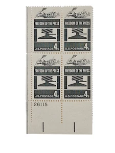 US Stamp #1119 Freedom of the Press 4c Block of 4 Stamps Plate 26115 See Pics - Picture 1 of 4