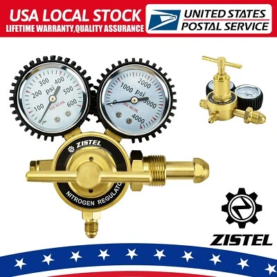 ZISTEL Brass Nitrogen Regulator 0-600 PSI Dual Gauge Gas Air Pressure Regulator CGA580