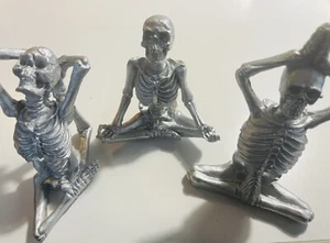 Set Of 3 Yoga Pose Silver Skeletons - Picture 1 of 12