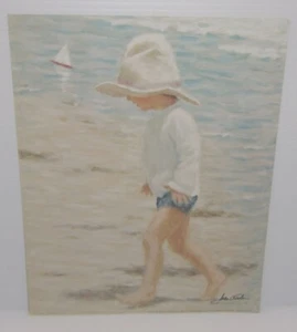 Impresión firmada rara de colección por Ivan Anderson niño caminando por la playa 10" x 8" - Imagen 1 de 14
