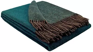 Wolldecke 100% Schurwolle Wohndecke Plaid Decke 140x200cm Braun-Dunkelgrün - Bild 1 von 4