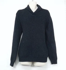 DEBENHAMS Navy Black Mix Soft Chunky Knit Relaxed Fit Mens Shawl Jumper size M - Picture 1 of 4