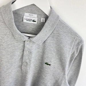 Polo deportivo Lacoste talla 5 L grande para hombre gris calce ajustado informal manga larga - Imagen 1 de 8