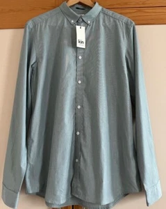 Kin by John Lewis Micro Stripe Men's Green Slim Fit Long Sleeve Shirt Size L - Picture 1 of 8
