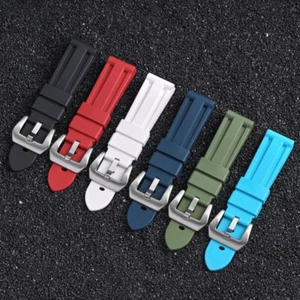 1pc FKM Watch Band For Panerai 111 386 441 Watch 24/22MM Strap Silver Buckle - Picture 1 of 18