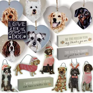 DOG BLOCK HANGING MAGNET PLAQUE STAND Décor Metal Wooden Birthday Christmas Gift - Picture 1 of 23