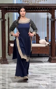 Top de crepé natural azul de moda Palazzo y Dupatta para mujer ropa de fiesta - Imagen 1 de 12