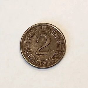 1924 Germany 2 Reichspfennig Coin | Deutsches Reich | Vintage German Collectible - Picture 1 of 2