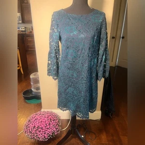 Jessica Howard türkisfarbenes Spitzenkleid Glockenärmel Cocktail Party Petite 10P - Bild 1 von 6