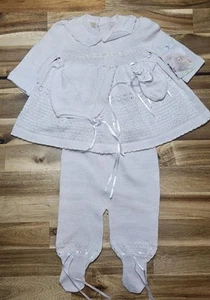 Baby Mädchen Hose Pullover Haube Fäustlinge Karela Kinder Gr. NB elegant klassisch weiß - Bild 1 von 15