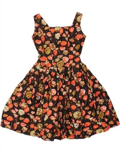 VINTAGE Womens Sleeveless A-Line Dress EU 38 Medium Black Floral CP48 - Picture 1 of 3