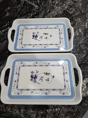  Floral Melamine Serving Trays Set of 2 Blue / Purple Small  12"x8" - Image 1 of 4
