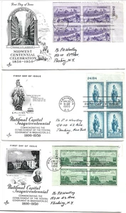 1950 FDC 3ct Plate Block/4 White House/Capital/Midwest Centennial - Artcraft - Picture 1 of 1