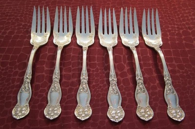 ORANGE BLOSSOM 6 Salad or Dessert Forks Silverplate 1910 No Monograms         bb - Image 1 of 4