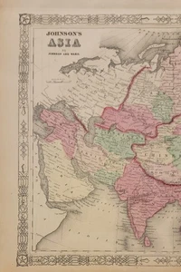 Antique original 1865 Johnson’s atlas map Asia China Russia Japan hand colored - Picture 1 of 11