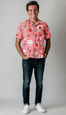 Wes and Willy Sports Fan College Team Tropical Parrot Button Up Hawaiian Shirt - Image 1 of 3