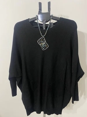 Ladies Stylish Designer Black Soft Jumper with Back Stitch Crossing and Necklace - Image 1 of 4