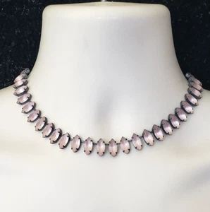 Vtg signed necklace Paul Stikkelorum Germany frosted pink marquise rhinestone AH - Picture 1 of 14