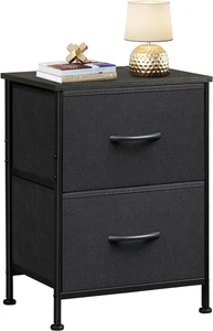 Black Nightstand, Small Dresser for Bedroom with 2 Fabric Drawer, Bed Side Table - Picture 1 of 12