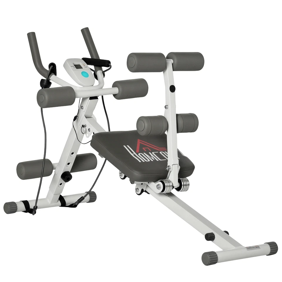 HOMCOM 2-in-1 Bauchtrainer, Bauchmuskeltrainer mit verstellbare Bauchmuskelbank Weiß