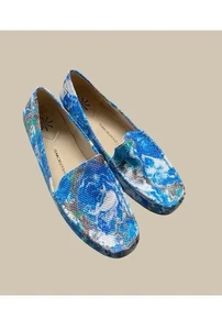 Isaac Mizrahi Damen Halbschuhe Blau Größe 10 Multi Blumenmuster Leder Mokassins Preppy - Bild 1 von 2