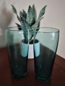Cristar Bilbao Rauchgrün Glas Becher Set (2) Vintage 16 Oz - Bild 1 von 3